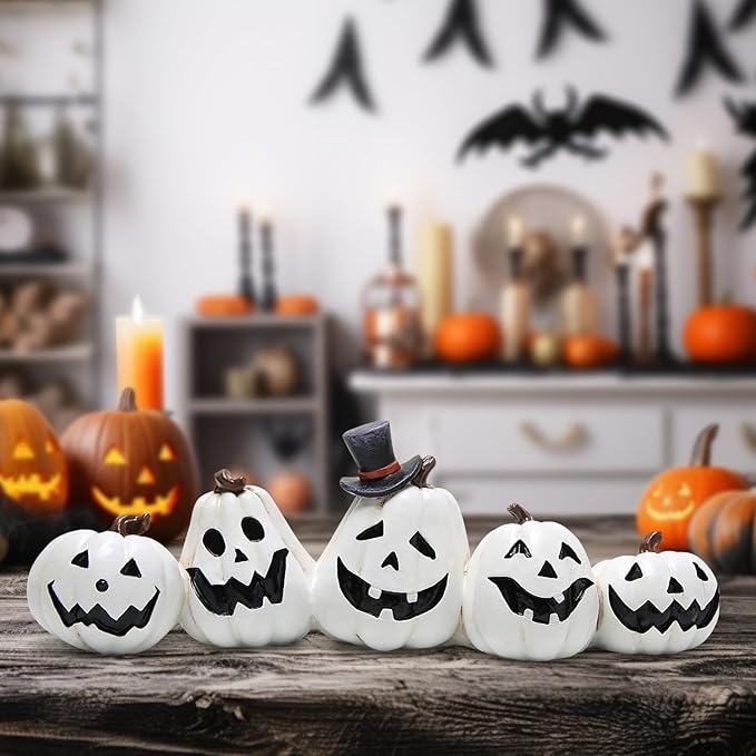 Hodao Halloween Pumpkin Decorations Indoor Halloween Decorations Clearance for Table/Halloween/Window/Present Box/Gift/Courtyard Corridor (White Pumpkin)