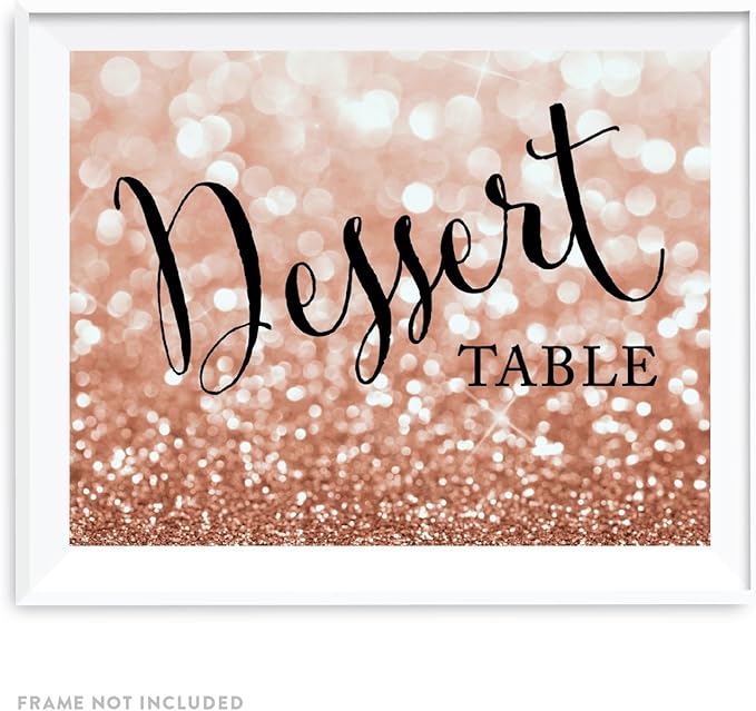 Andaz Press Wedding Party Signs, Glitzy Rose Gold Glitter, 8.5x11-inch, Dessert Table, 1-Pack, Bokeh Colored Party Supplies