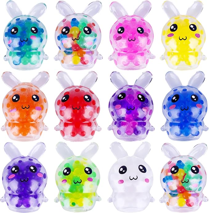 Exun 12 Pcs Easter Bunny Mini Squeeze Balls, Easter Basket Stuffers, Easter Egg Fillers, Squishies Stress Relief Fidget Toys for Kids Boys Girls Toddlers Gifts Party Favors