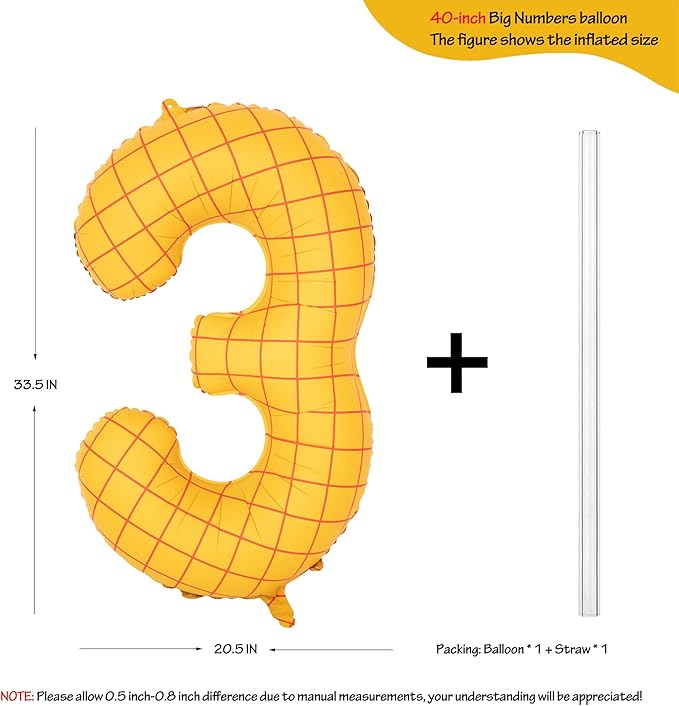 40" Matte Yellow Balloons Toy Inspired Story Theme party Supplies, Number Birthday Decoration, Cowboy Decorations Western, Cowgirl Party Balloon Digital 3