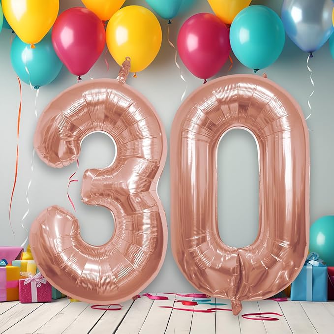 40 Inch Number Celebration and Decoration Balloon for Birthday Parties, Graduations, Anniversaries, Weddings, Photo Shoots, Special Events - Helium Foil Mylar (Rose Gold Number 30)