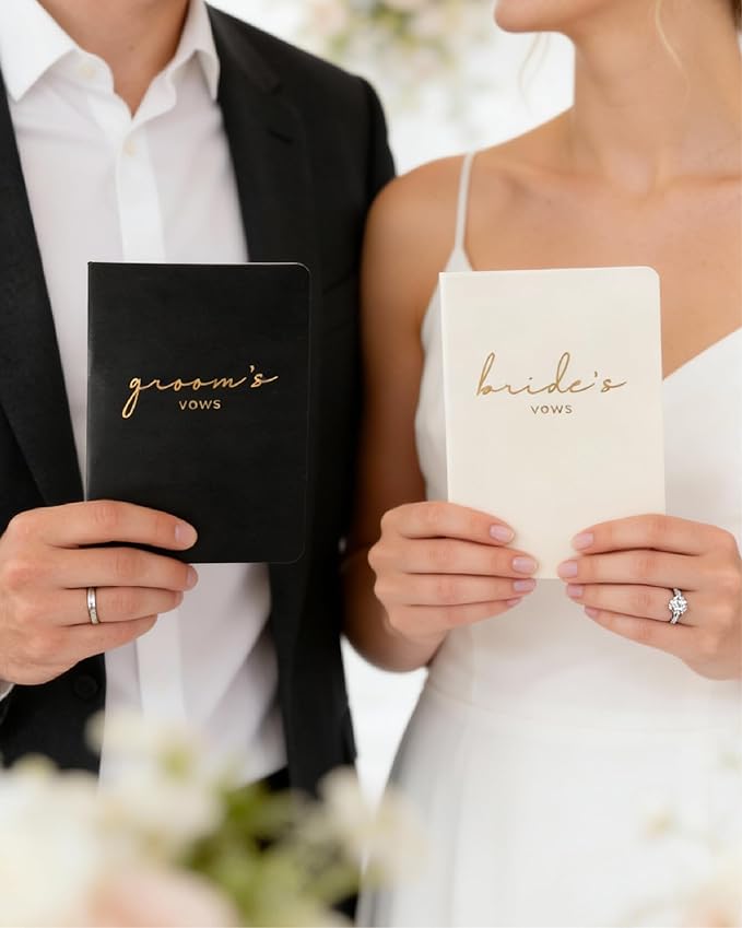 Vow Books for Bride and Groom, His and Hers Vow Books for Wedding-Soft Touch Gold Foil Engraving, Engagement | Wedding Essentials