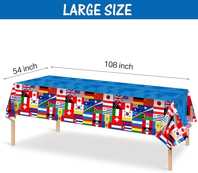 3 Pack International Flag Table Cover Patriotic Table Cloth World Country Flags Plastic Tablecloth for Festival Events Celebration Party Decorations Soccer Sports Beer Party, 108 x 54 Inch