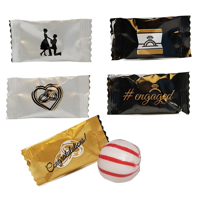 Naturejam Engagement themed Peppermints - 100 count Candies with Love Inspired Wrappers for Engagement Party Decorations - Ideal for Bridal Shower Decorations and Wedding Proposal Decorations