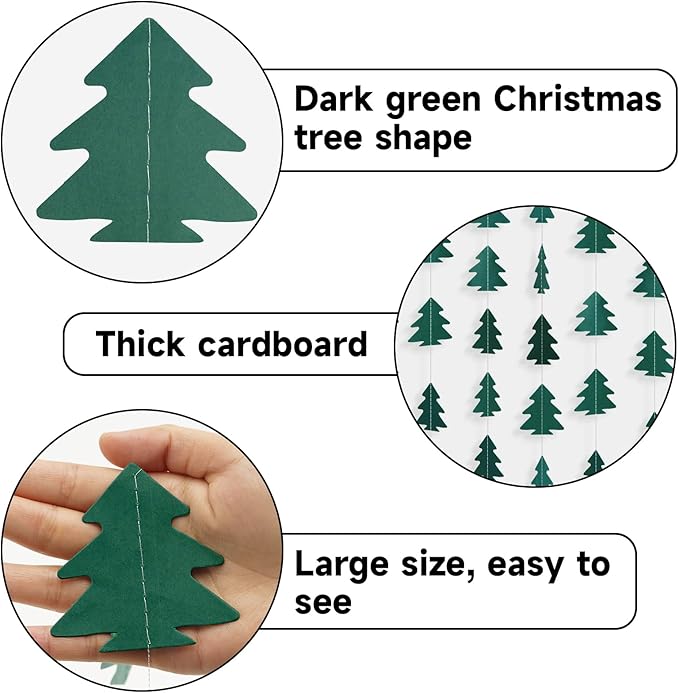 GCQQ Christmas Tree Garland - 43.5 Ft Dark Green Christmas Tree Hanging Garlands for New Year Xmas Woodland Baby Shower Party Decorations, 2.6"x2.6"