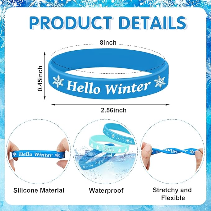 JUNEBRUSHS 42Pcs Winter Party Favors,Snowflake Silicone Bracelets Elk Christmas tree Rubber Wristbands for Merry Xmas Winter Birthday Party Decorations Favors Accessories