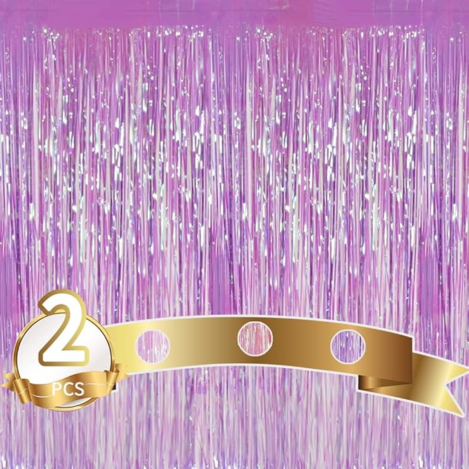 TONIFUL 2Pcs Purple Tinsel Foil Fringe Curtains, Photo Booth Backdrop Streamer Curtain,Streamers Tinsel Curtain Backdrop for Birthday New Year Decorations(6.6ft x 6.6ft)