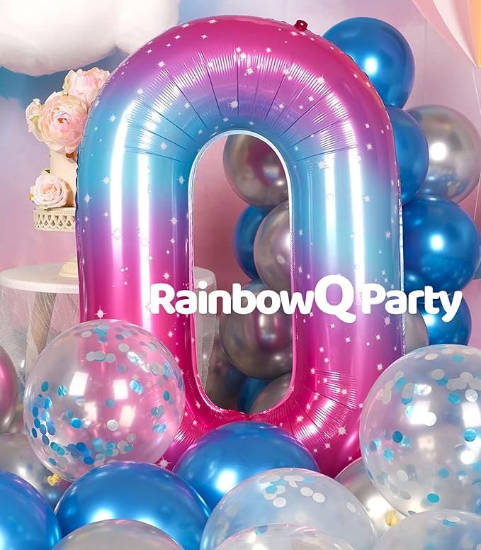 0 Balloon Number 40 Inch for Boy or Girl Big Starry 0-9 Foil Mylar Large 0 Number Balloon Happy 0th Birthday Party Anniversary Decorations Supplies