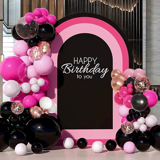 Hot Pink Black and Gold Balloon Arch Kit, 141Pcs Rose Red Black Dusty Rose Gold Metallic Pastel Pink White Balloons for Birthday Wedding Bachelorette Gender Reveal Anniversary