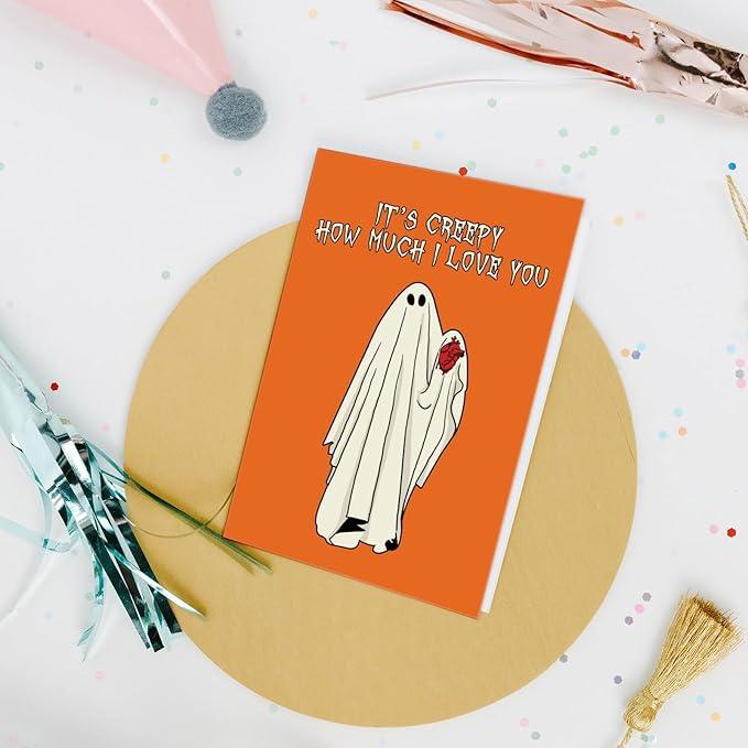 Nchigedy Spooky Ghost Anniversary Card for Men Women, Creepy Halloween Birthday Card for Husband Wife, Funny Valentines Day Card for Boyfriend Girlfriend