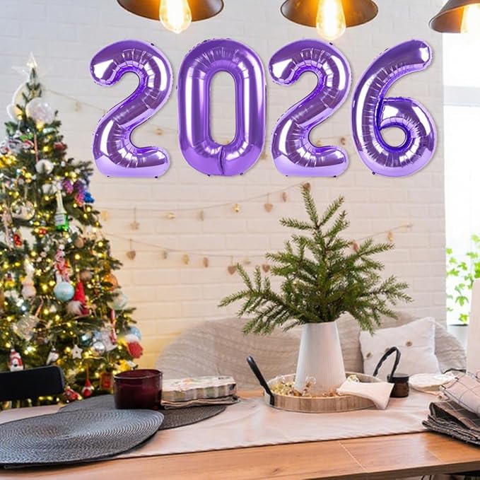 Number 2026 Balloons, 40 Inch Purple Number Balloons, New Years Decorations, 2026 Balloon for Graduation Happy New Year and 2 6 20 26 Birthday Parties