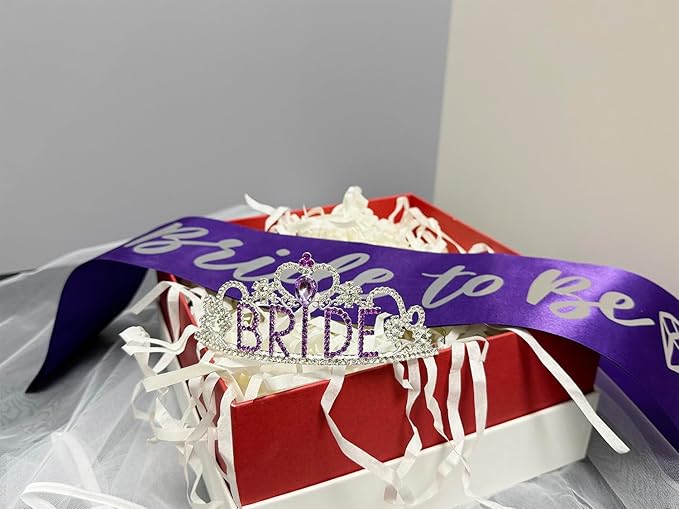 JETKONG 3 Pcs Bachelorette Party Decorations BRIDE Crown, Bride to Be Sash&Veil for Women Bachelorette Party Gifts, Bridal Shower Supplies, Gifts, Favors (Purple)