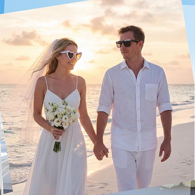 JATEBI Heart Bride and Groom Sunglasses for Wedding Day Just Married Sunglasses Honeymoon Accessorie Wedding Decoration