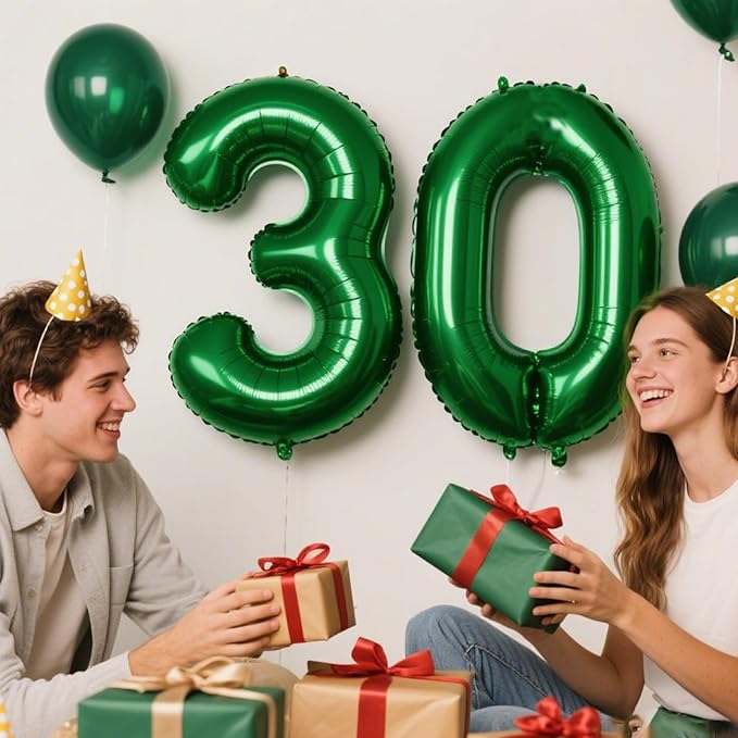 40 Inch Green Number 30 Digital Balloon,Jumbo Mylar Foil Helium Balloon for 30 Balloons for Birthday Party,Wedding Anniversary Party Decorations