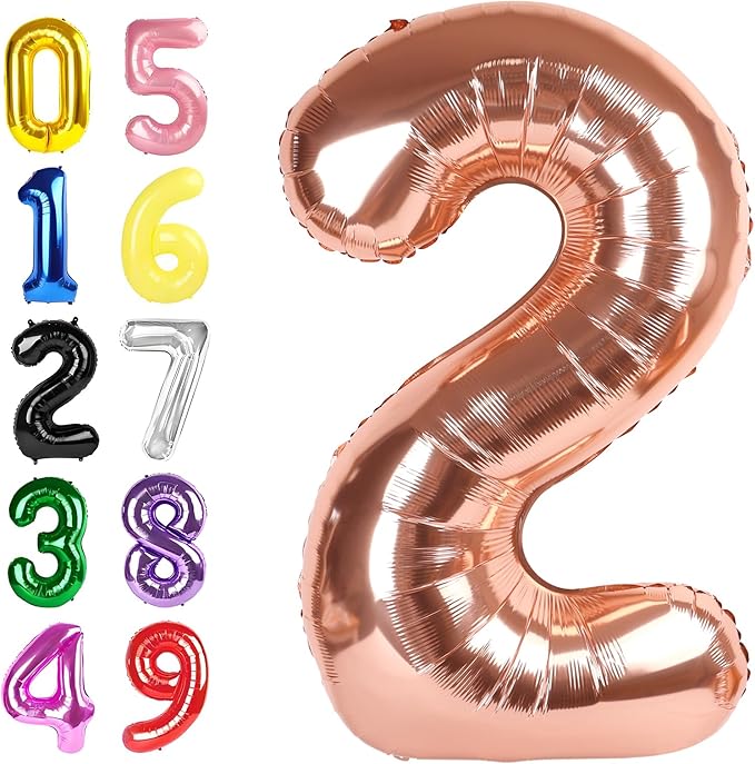 40 Inch Numbers Balloon, Rose Gold Balloons for Birthday Party Decoration, Large Number 2 Ballon for 2, 12, 20, 22, 2026 Celebration, Graduation, Birthday, Baby Shower, Anniversary Decor