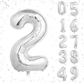 16 In Silver Large Numbers Balloons 0-9, Self Inflating Number 2 Balloons for Boys Girls, Big Silver Digit 2 Balloons for Women Men Birthday Party Anniversary Wedding Supplies Decorations