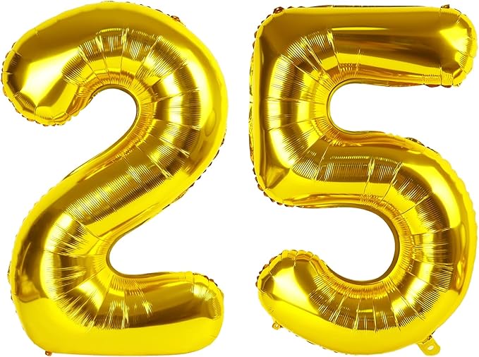 25 Gold Number Balloons, 40 Inch Balloons for Woman Man 25th Birthday Party Decoration, Foil Number Ballon for 25, 52 Anniversary, Bridal Shower, Graduation, Valentine's Day, Mother's Day, Easter