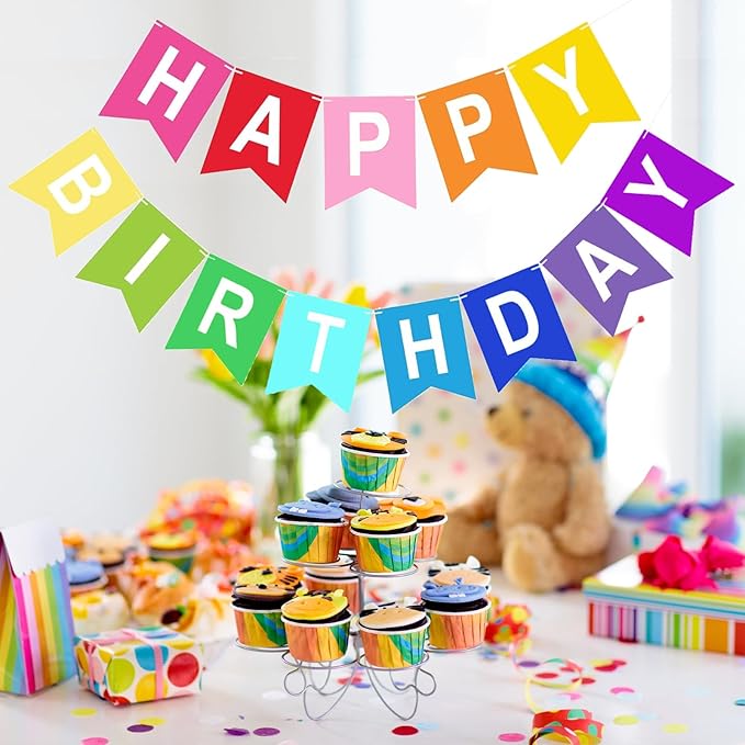 Happy Birthday Banner, Multicolors Birthday Party Banner Assembled Garland Bunting Flags Women Men Girl Boy Party Hanging Decorations Indoor/Outdoor Supplies