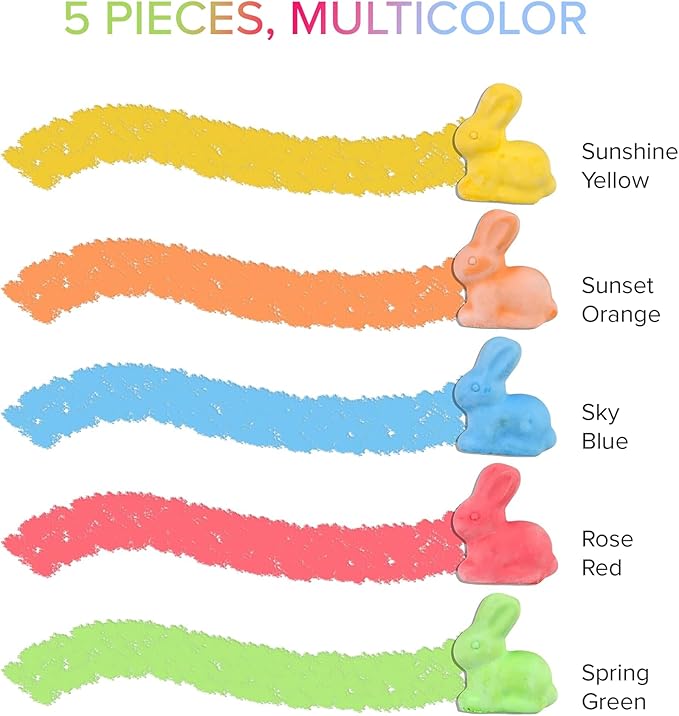 Kid Made Modern Sidewalk Chalk Set for Kids - Washable, Colored Bunny Chalk for Outdoor Play and Chalkboard Art - Ages 3+ (5 Pieces, Multicolor)