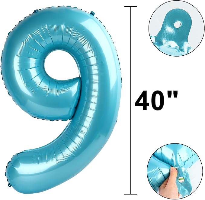 40 inch Light Blue Number 9 Balloon Jumbo 19 29 39 90 99 Foil BalloonsGiant Large 9 Foil Balloon for Birthdays, Anniversaries, Graduations, 9th Birthday Decorations for Kids