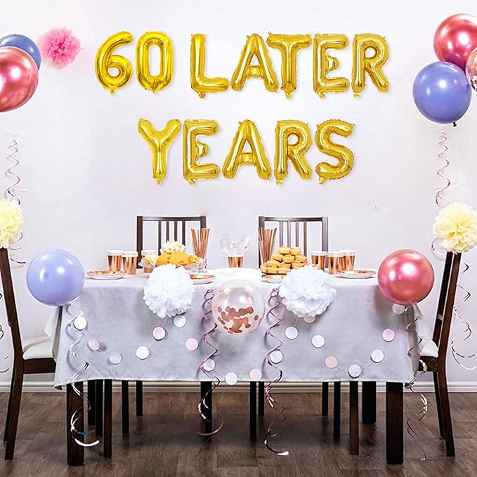 Gold 60 Years Later Letter Balloons 16in Balloon Foil Letter Decorations Party Decor Gold Letter Balloons 60 Years Later Party Supplies