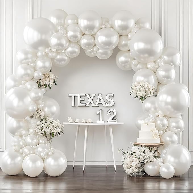 Pearl White Balloons Arch Kit - Double Stuffed White Balloon Arch Kit Different Sizes 18/12/10/5inch White Latex Balloons for Wedding Bridal Shower Anniversary Birthday Party Decoration