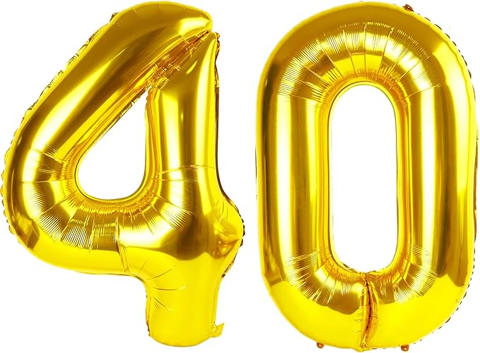 40 Gold Number Balloons, 40 Inch Balloons for Woman Man 40th Birthday Party Decoration, Foil Number Ballon for 40 Anniversary, Bridal Shower, Graduation, Valentine's Day, Mother's Day, Easter