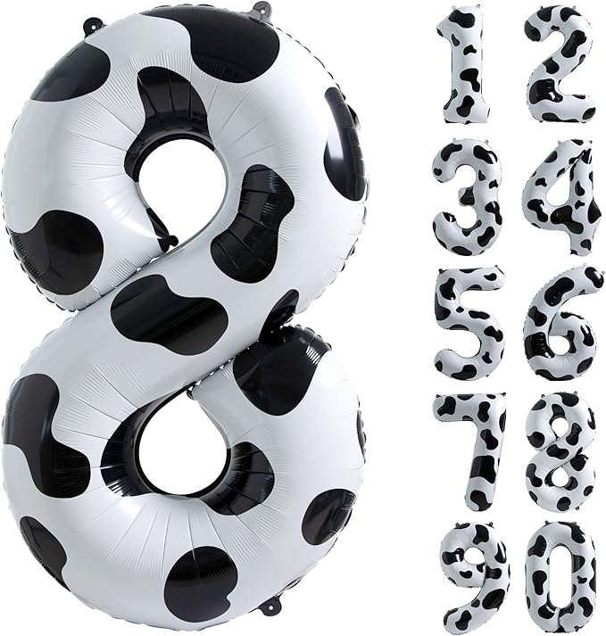 Cow Print Balloon Birthday Decorations Supplies,40 inch Number 8 Balloon | Cowgirl Theme Number Balloons for 8st Birthday Party | Farm Barn Decor for kids