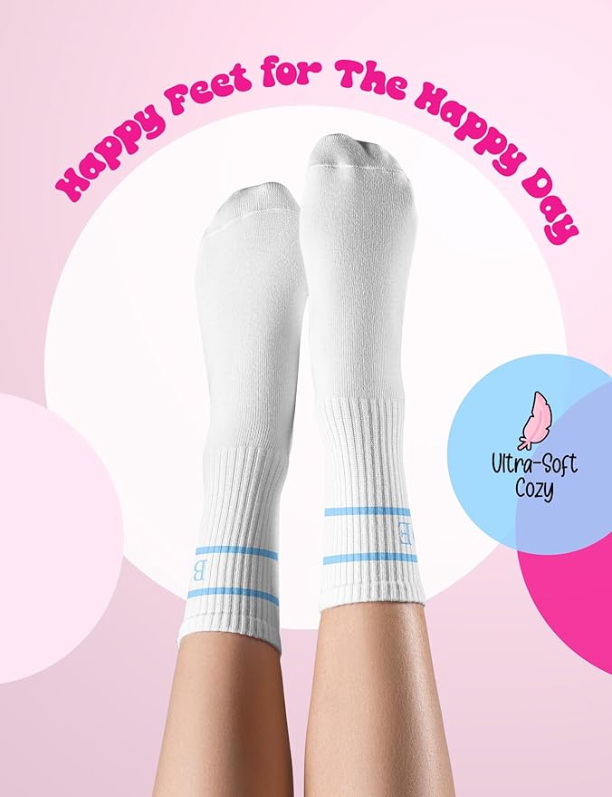 Bride Socks for Wedding Day "Something Blue" | Cute Novelty Crew Socks for Bride to Be | Bachelorette Party Gifts, Bridal Shower, Engagement Gift | White Cotton Casual Socks with Blue "BRIDE" Writing
