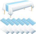 12 Pack Tablecloth and Table Runner Set Party Decorations, White and Blue Plastic Disposable Tablecloth and Satin Table Runner for Wedding Birthday Party (Blue)