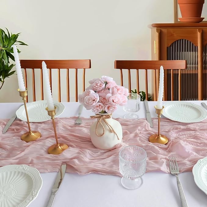 Pink Cheesecloth Table Runner, 10FT Dusty Pink Boho Gauze Table Runner for Spring Easter Mother's Day Baby Shower Bridal Shower Wedding Tea Party Table Centerpiece Decorations