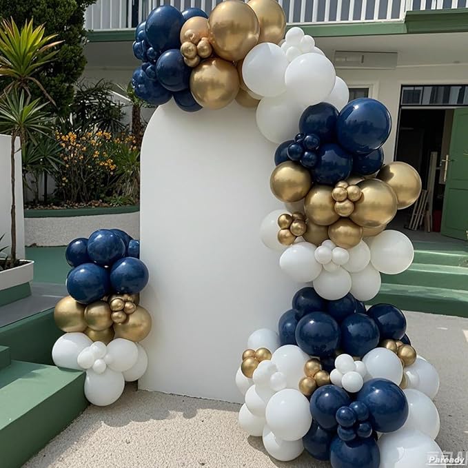 Blue Gold Balloon Garland Kit, 120pcs Blue Gold White Balloon Arch Kit With Gold 4d Foil Balloon Different Sizes For Graduation Party Birthday Celebration Baby Shower Wedding Bridal Shower Decoration
