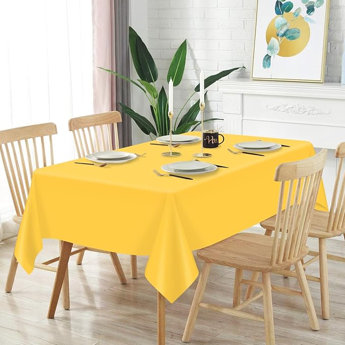 Mulbozy 12 Pcs Yellow Plastic Tablecloth for Rectangle Table, 54 × 108 inches Disposable Yellow Party Table Covers for Birthday, Anniversary, Wedding, Fine Dining, Graduation Party Decoration