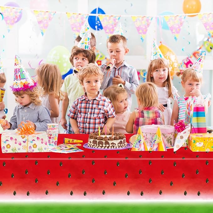 LKITMIUT 4 Pack Watermelon Party Tablecloth Watermelons Table Cover One in A Melon Plastic Table Cloth Watermelons Theme Tablecloth Watermelon Birthday Party Supplies Fruit Theme Decor 86 x 51 Inch