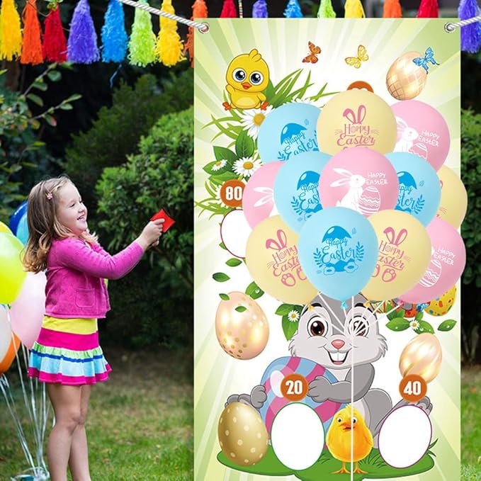 Easter Party Decorations - Latex Balloons with Bunny & Egg Prints for Easter Themed Party - Arch Decor Supplies, 12Pcs