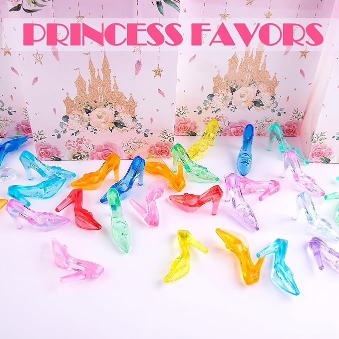 Niceup 75pcs Small Princess Glass Slippers 2in Plastic Crystal High Heel Shoes Toy for Princess Party Favors Doll House Decorations Cupcake Toppers Girls Craft Trinkets Pinata Fillers Hide Seek Toys