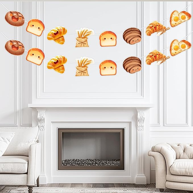 3pcs Bread Party Decorations Garland, Breakfast Bread Party Decorations Bread Hanging Garland Bakery Toast Bread Grain Pre-Strung Garland for Bread Themed Birthday Baby Shower Party Supplies