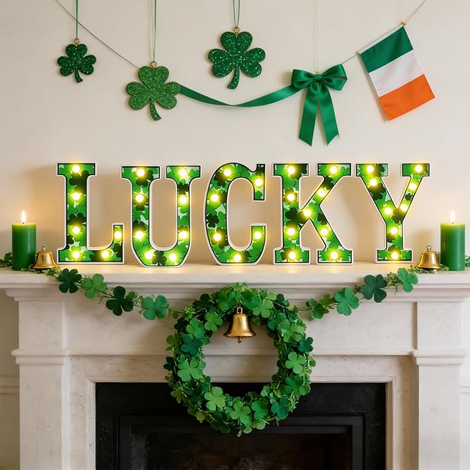 3 Pcs LED Marquee Light Up Letters Black Boo Sign Halloween Decorations Indoor Boo Halloween Lights for Home Kitchen Tabletop Fireplace Party Decoration (Lucky)