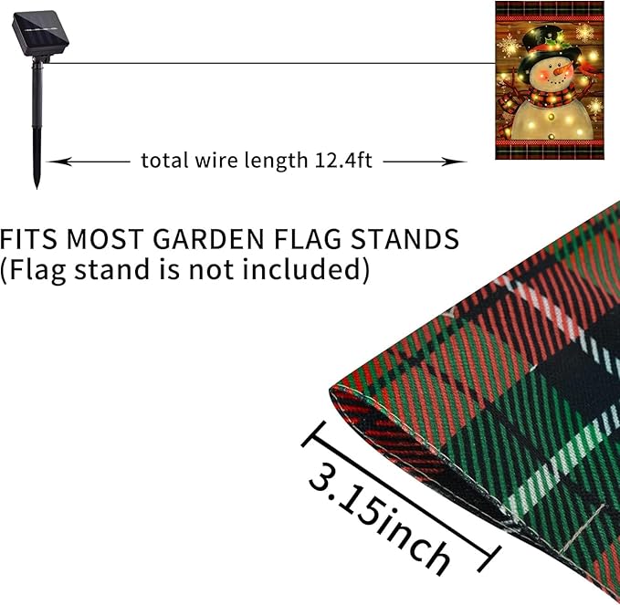 Lighted Christmas Garden Flag for Outside, Led Snowman Garden Flag Decor, Winter Yard Flag 12x18 Double Sided for Outdoor Yard Porch Lawn Decoration