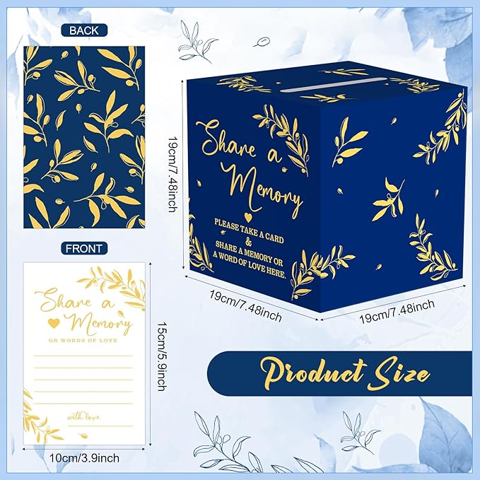 Pajean 50 Pcs Share a Memory Cards for Collections of Life, Memory Cards Box for Guest Ideas Funeral Graduation Wedding Bridal Shower Birthday Anniversary Retirement(Blue,Gold,Trendy)