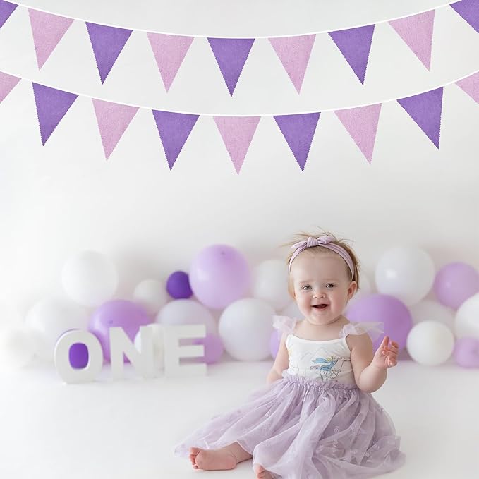 46Ft Purple Party Decorations Purple Burlap Banner Triangle Pennant Flag Linen Bunting Garland Streamers for Vintage Lavender Birthday Wedding Rustic Violet Baby Shower Engagement Party Decorations