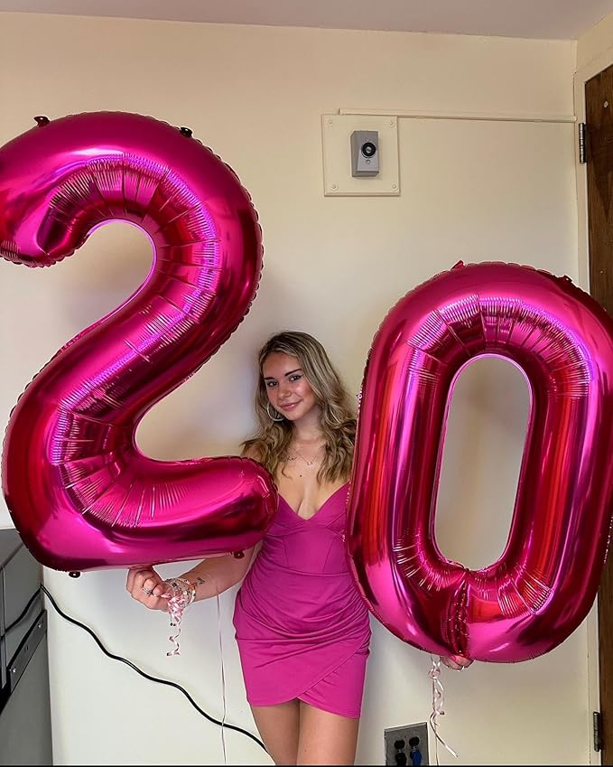 Hot Pink Number Balloon 40 Inch, 0 Number Balloons, 10 20 30 40 50 Numbers Balloon Birthday Decorations, Pink Party Supplies for Women