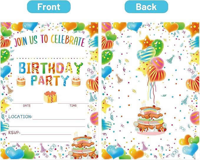 Fancy Land Birthday Invitations with Envelopes 20PCS Kids Birthday Party Invitations for Boys and Girls Birthday Party Supplies