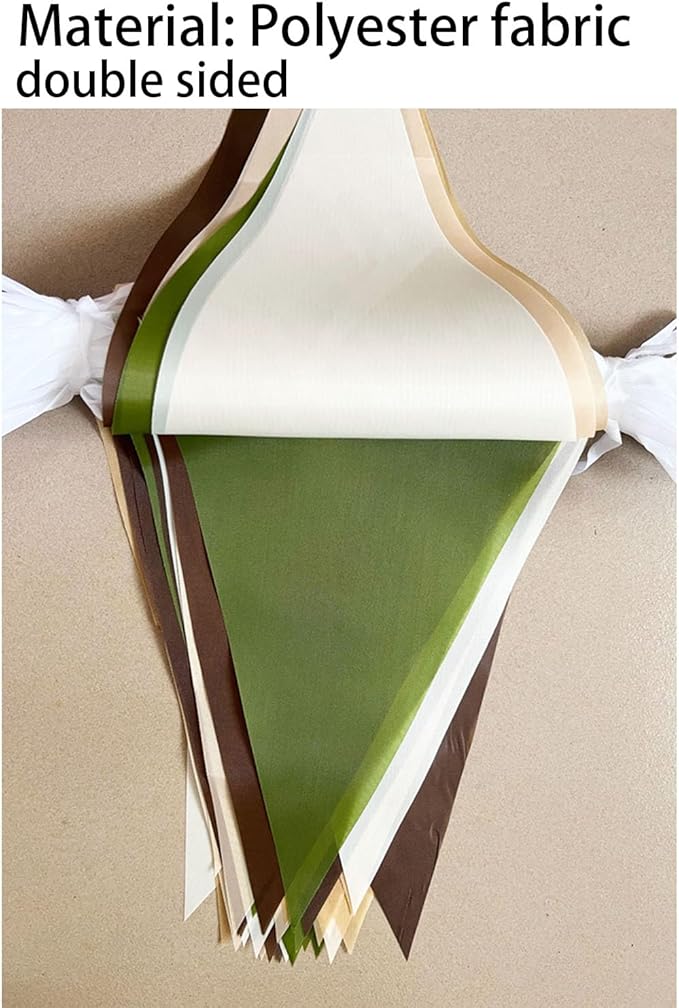 32Meters 105ft Brown Olive Green Party Bunting Banner Cream Ivory Beige Fabric Pennant Champagne Khaki Triangle Flags, Neutral Decorations for Boho Tan Rustic Birthday Baby Shower Wedding Decor