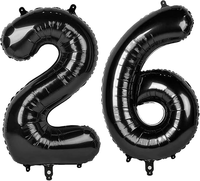Black Number 26 Balloon, 40 Inch, Birthday Party Decorations, Graduation Party Supplies