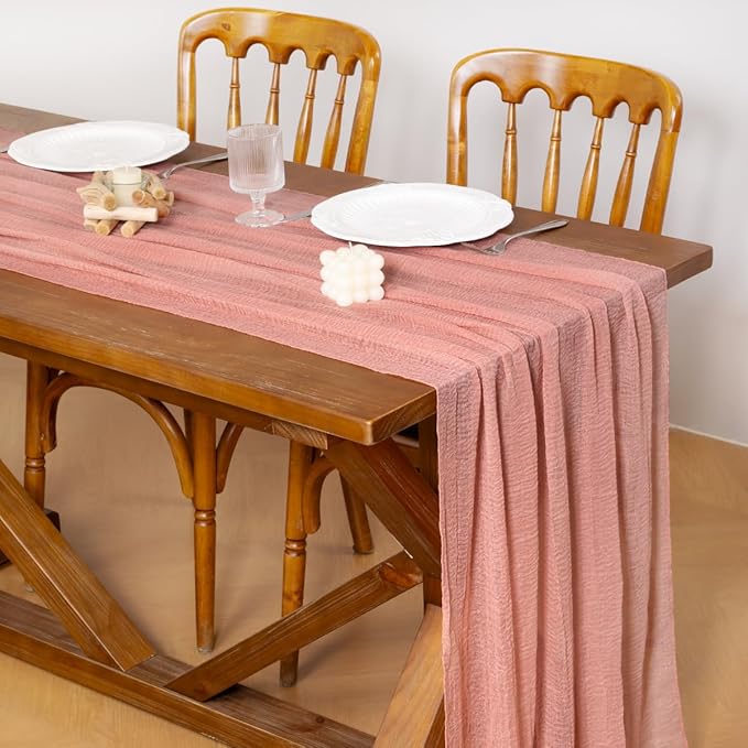 Socomi Cheesecloth Table Runner Rose Gold Easter Spring Gauze 120 Inch Rustic Boho Cheese Cloth Runner for Wedding Party Baby Bridal Shower Centerpiece Decoration Holiday Home Decorations