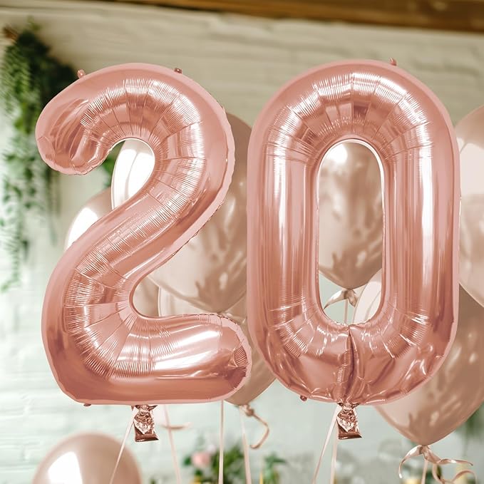 40 Inch Number Celebration and Decoration Balloon for Birthday Parties, Graduations, Anniversaries, Weddings, Photo Shoots, Special Events - Helium Foil Mylar (Rose Gold Number 20)