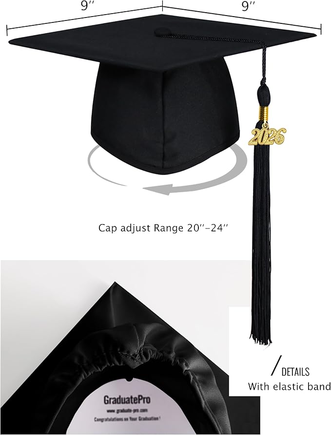 GraduatePro Matte Graduation Cap and Gown Class of 2026 Set Bulk with Tassel for High School & College 12 Colors