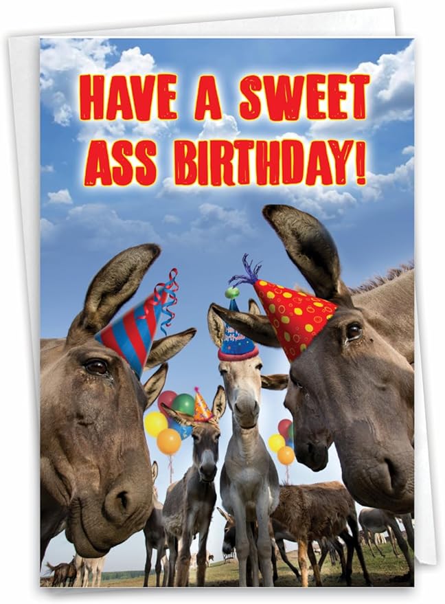 NobleWorks - 1 Happy Birthday Card with Funny Animals - Wildlife and Pet Humor, Fun Birthday Celebration Notecard - Sweet A-s C7191BDG