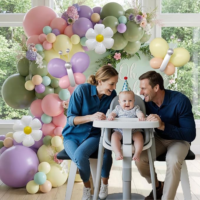 Butterfly Spring Balloon Arch Kit Flower Balloons 159Pcs Sage Green Pink Purple Balloons Fairy Balloon Garland for Wildflower Birthday Party Baby in Bloom Baby Shower Decorations